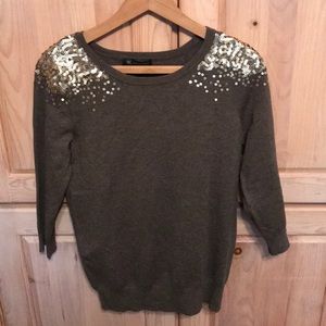 INC Grey-Brown sweater with gold shoulder detail